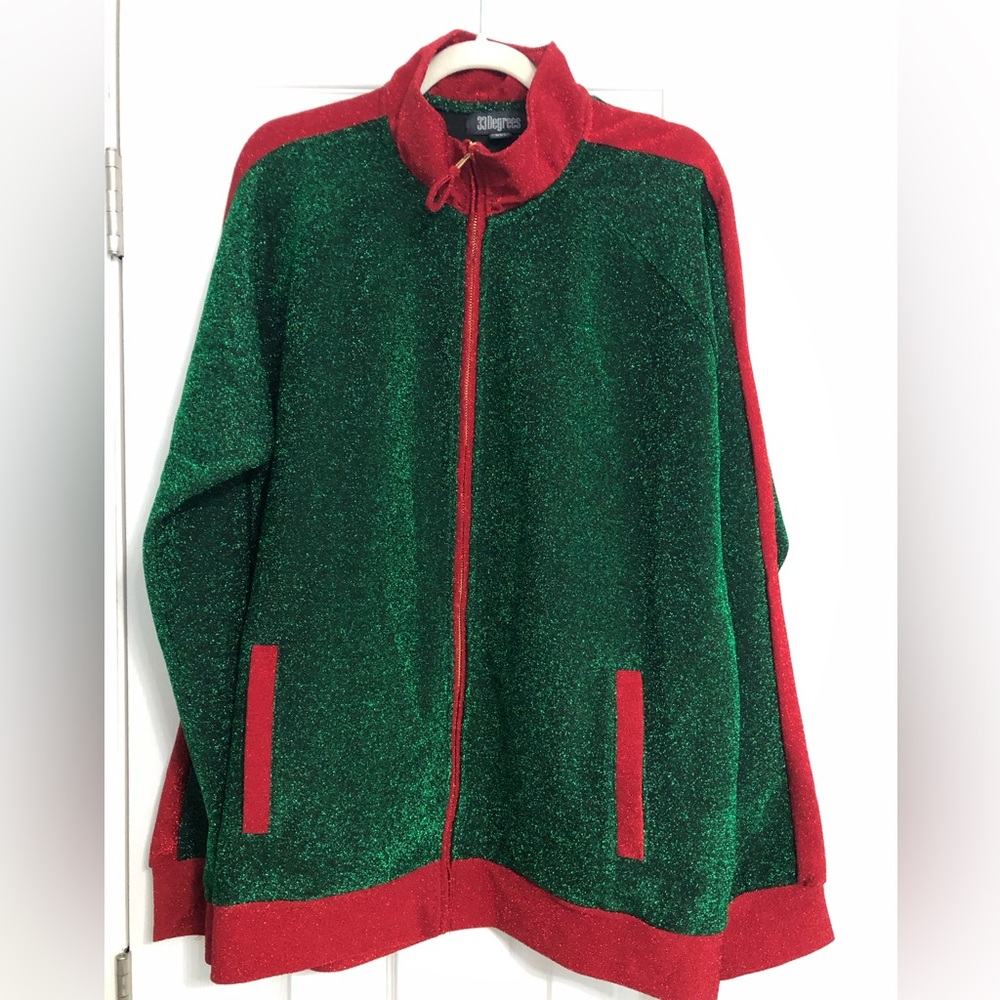 33 Degree green red sparkly track jacket‎ holiday Christmas fun women’s size XXL